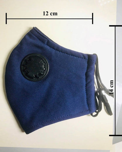 Reusable Cotton Cloth Face Mask w 2 PM2.5 Filters Adjustable w Breathing Valve 3Ply Blue - Image 2