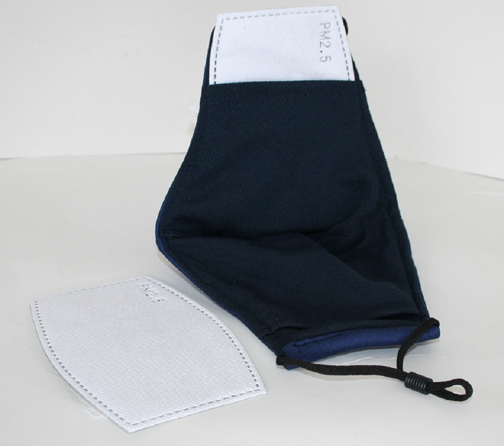Reusable Cotton Cloth Face Mask w 2 PM2.5 Filters Adjustable w Breathing Valve 3Ply Blue - Image 3