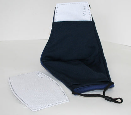 Reusable Cotton Cloth Face Mask w 2 PM2.5 Filters Adjustable w Breathing Valve 3Ply Blue - Image 3