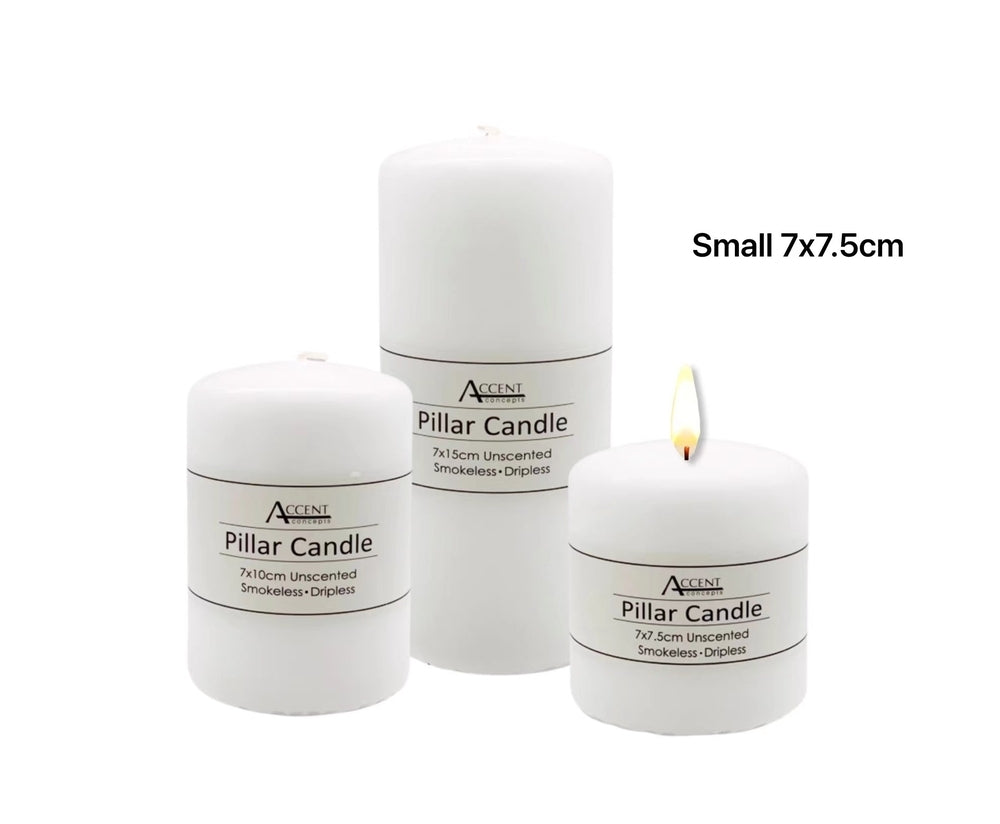 bulk 48 Unscented White Pillar Candle 7cm - Image 2