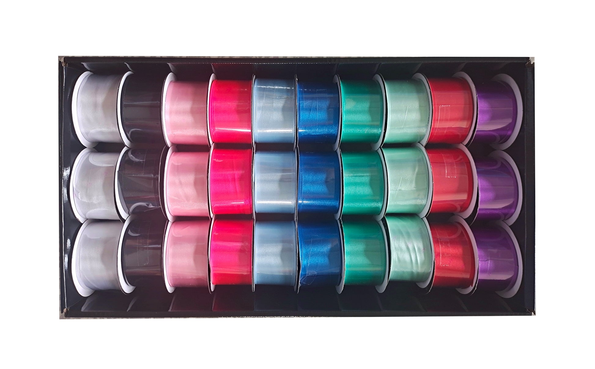 bulk 30 Satin Ribbon 3mtr 38mm 30Roll Displayed Box