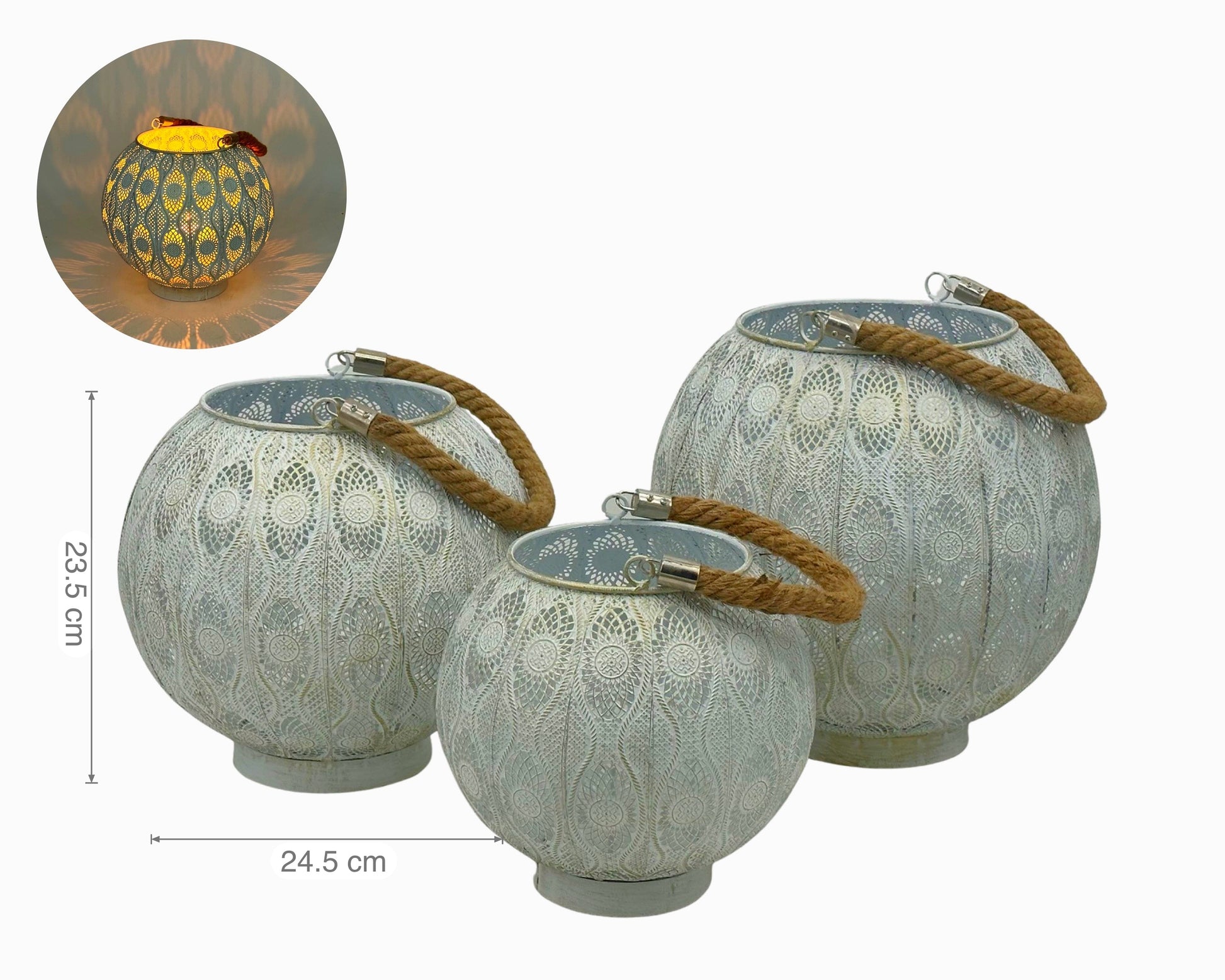 White Wash Moroccan Lantern 24cm