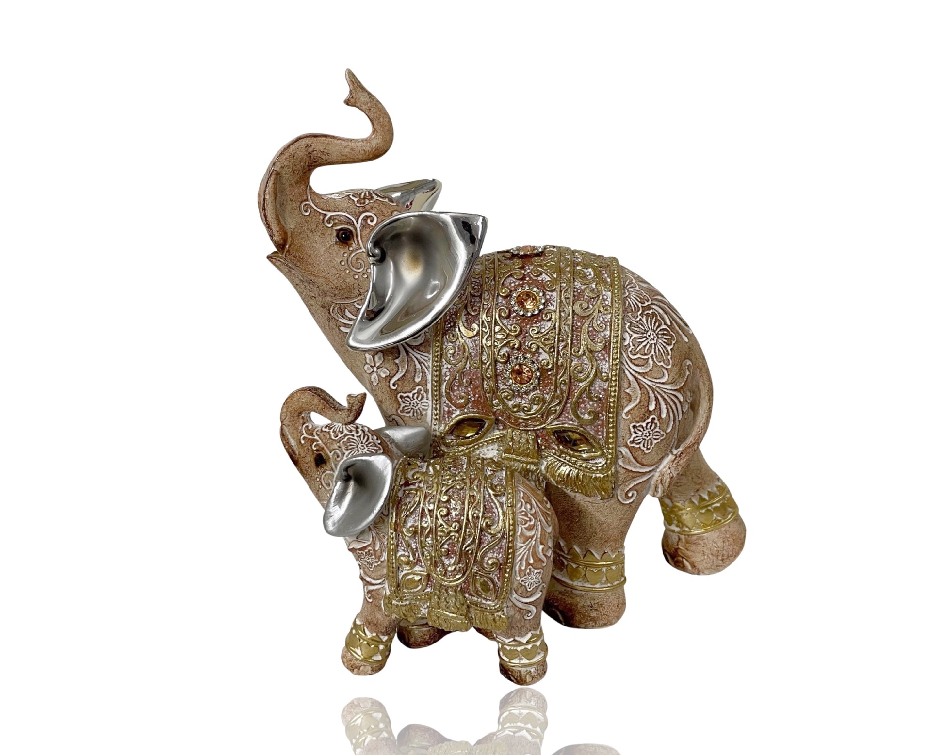 Polyresln Mehndi Design Elephant Mum & Baby Ornament 16x19cm