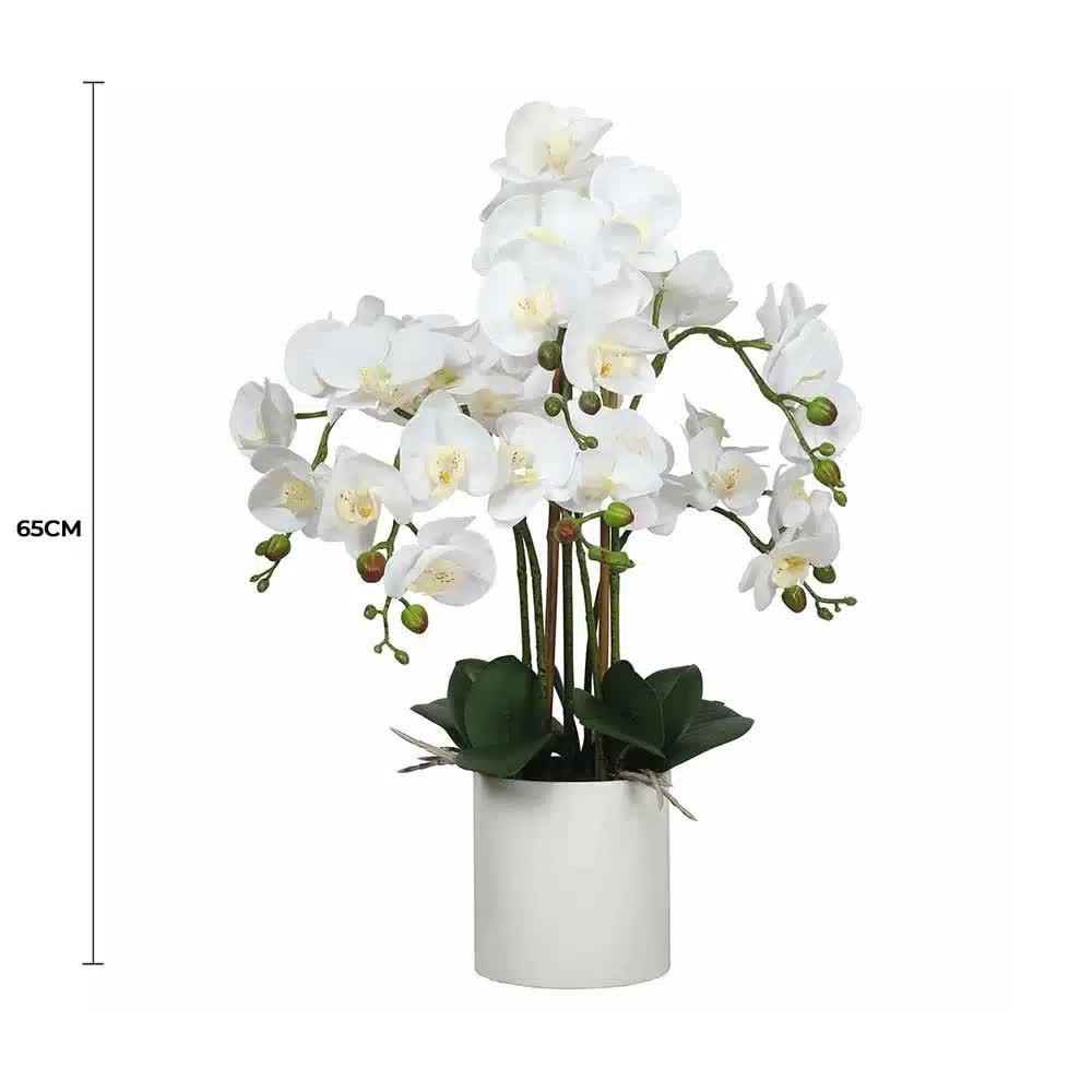 Large Multi-Stem White Potted Faux Orchid 65cm - Image 2