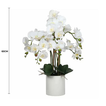 Large Multi-Stem White Potted Faux Orchid 65cm - Image 2