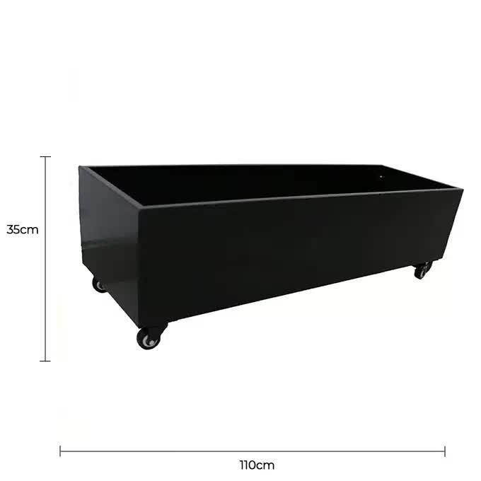 Black Metal Planter Medium + Wheels - Image 2