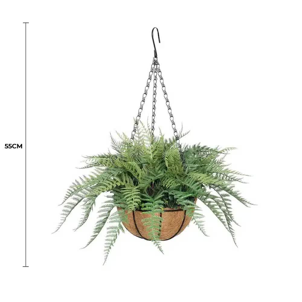 Artificial Potted Fern Hanging Basket (Fresh Green) UV Resistant 55cm - Image 2