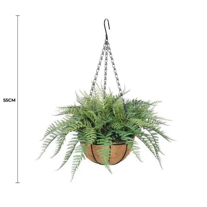 Artificial Potted Fern Hanging Basket (Fresh Green) UV Resistant 55cm - Image 2