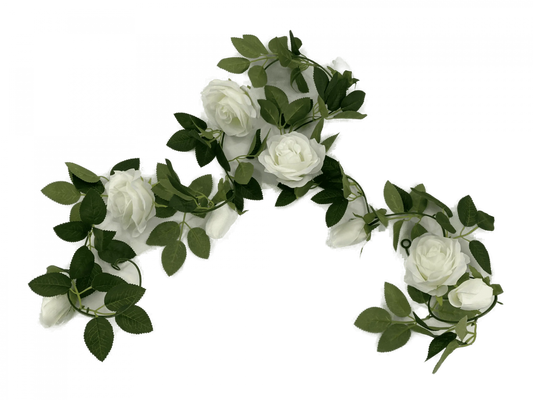 Flowering White Artificial Rose Garland 190cm