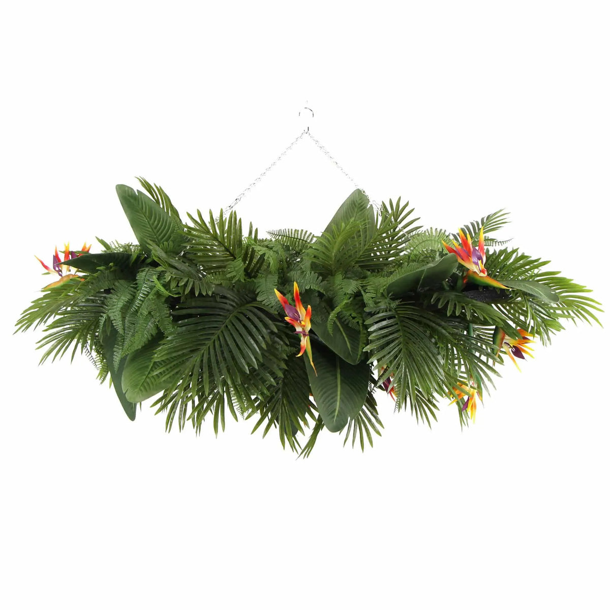 Artificial Hanging Plant Arrangement With Tropical Flowers in a Rectangular Arrangement 100cm x 30cm Mesh + Foliage - Image 4