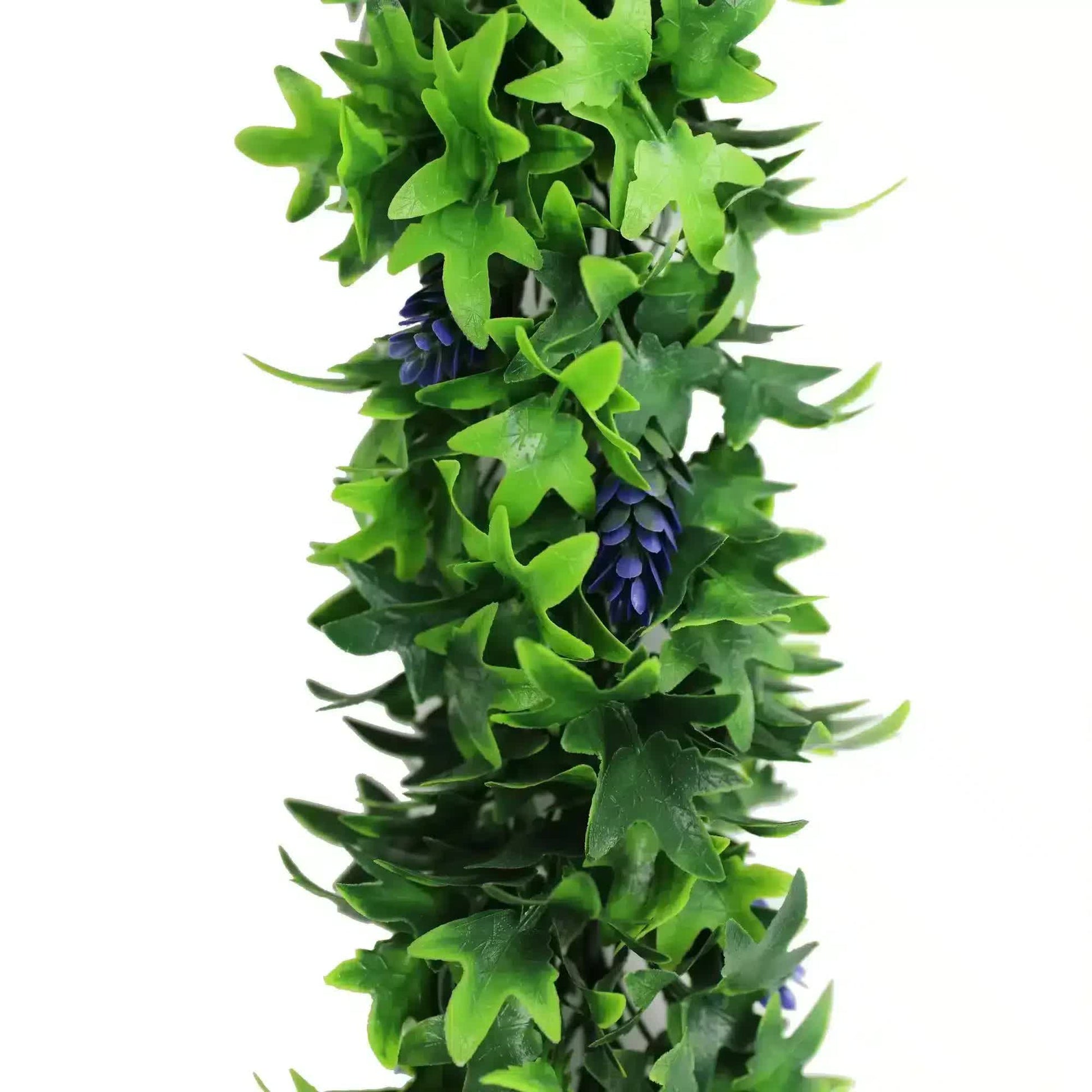 Artificial Extendable Hanging Bright Green Ivy Bush with Purple Flowers 55cm UV Resistant - Image 5