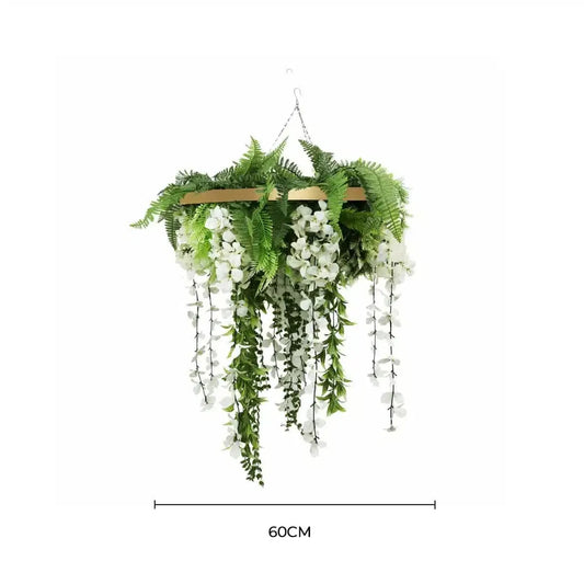 Gold Framed Roof Hanging Disc with Draping Life-Like Wisteria Flowers UV Resistant 60cm - Image 2