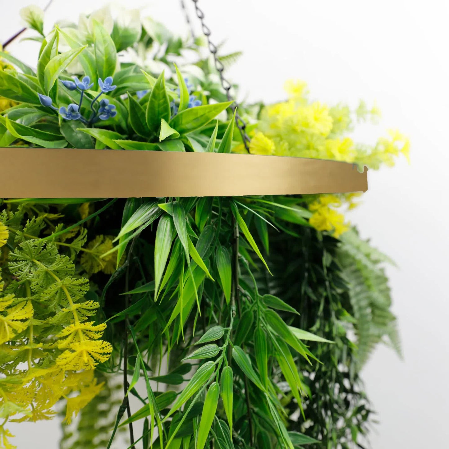 Gold Framed Roof Hanging Disc With Tropical Foliage and Draping Ferns 60cm UV Resistant - Image 3
