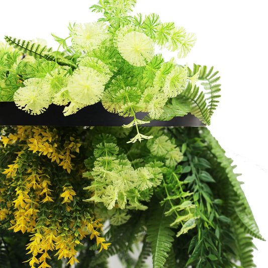 Black Framed Hanging Disc with Bright Tropical Foliage and Draping Ferns 40cm UV Resistant - Image 2