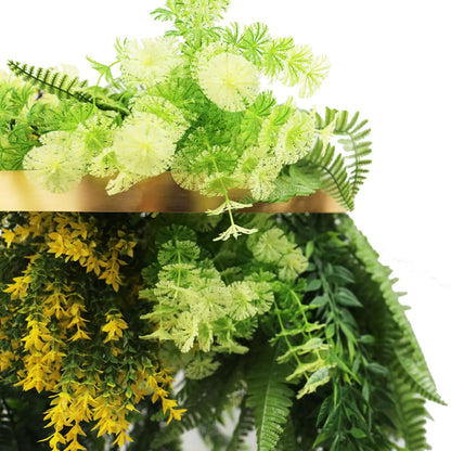 Gold Framed Roof Hanging Disc With Bright Tropical Foliage Mix and Draping Ferns 40cm UV Resistant - Image 3