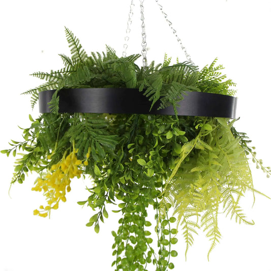 Black Framed Roof Hanging Disc with Draping Life-like Plants 40cm - Image 3