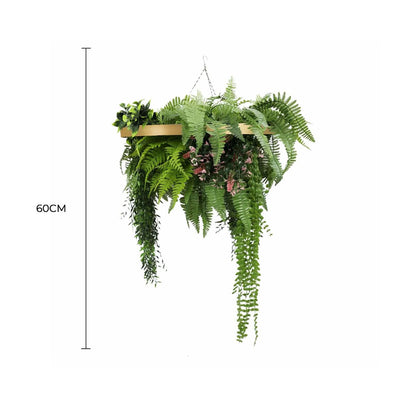 Gold Framed Roof Hanging Disc with Draping Life-Like Plants UV Resistant 60cm - Image 2