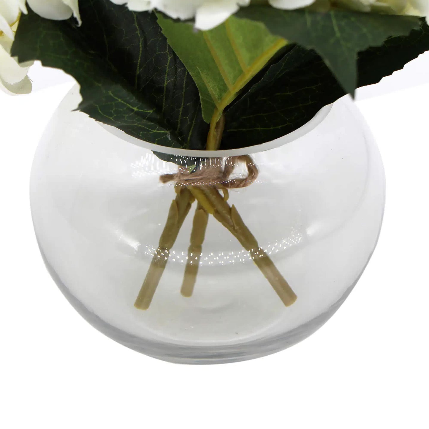 Premium Faux Hydrangea with Glass Vase (Artificial Flowering White Hydrangea) 23cm - Image 3