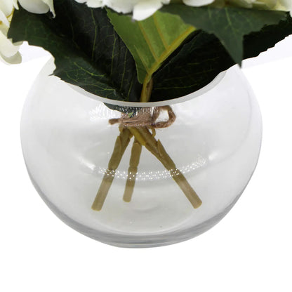 Premium Faux Hydrangea with Glass Vase (Artificial Flowering White Hydrangea) 23cm - Image 3