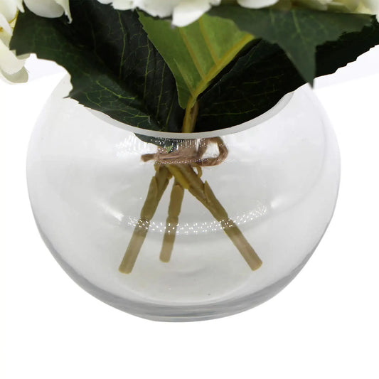 Premium Faux Hydrangea with Glass Vase (Artificial Flowering White Hydrangea) 23cm - Image 3