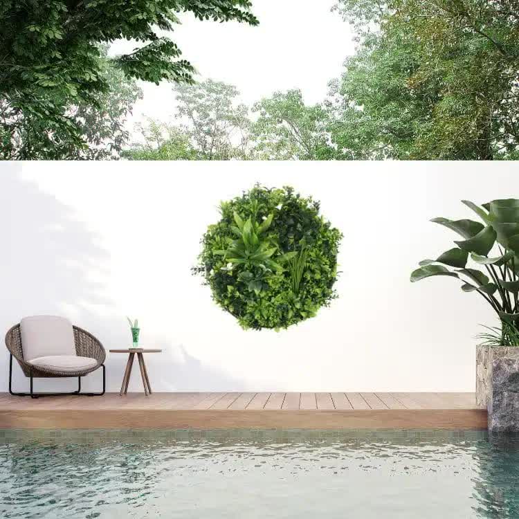 Slimline Flowering White Artificial Green Wall Disc UV Resistant 100cm (White Frame) - Image 3