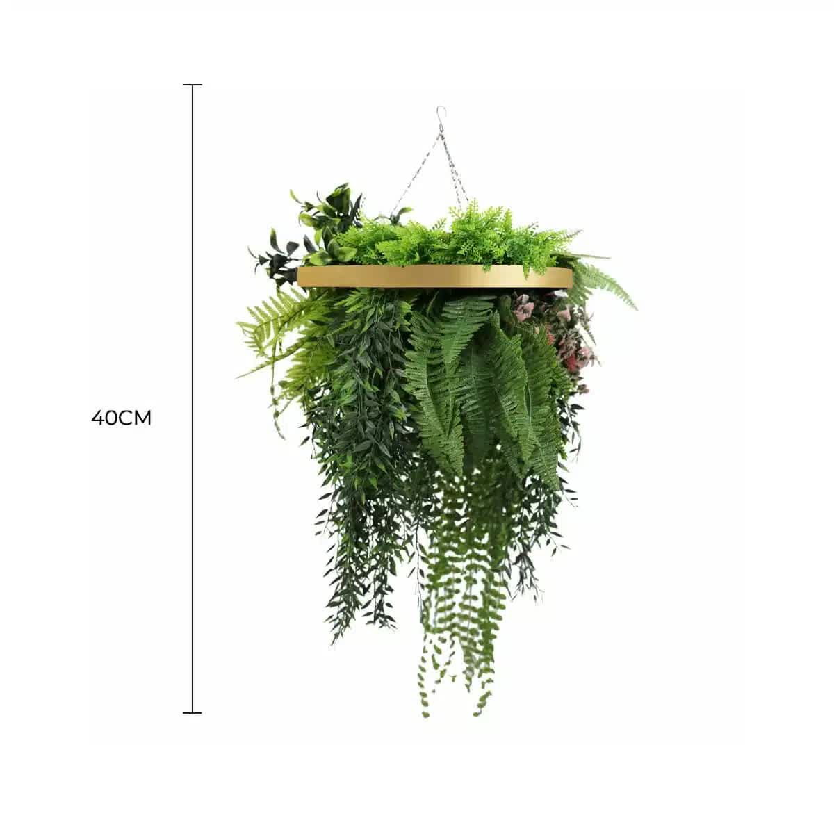 Premium Hanging Artificial Plant Arrangement with Gold Frame 40cm UV Resistant - Image 2