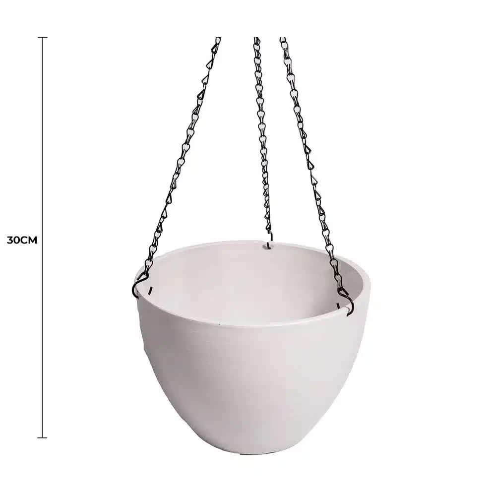Hanging Rustic White Plastic Pot with Chain 30cm - Image 2