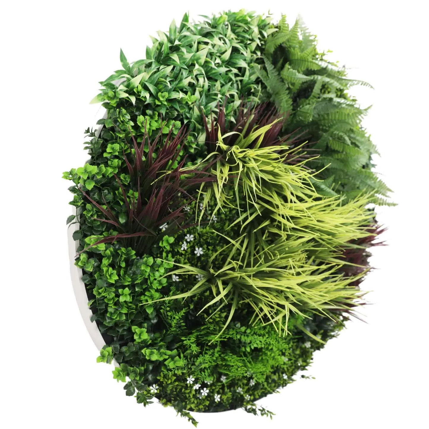 Slimline Artificial Green Wall Disc Art 100cm Grassy Fern UV Resistant (White) - Image 3