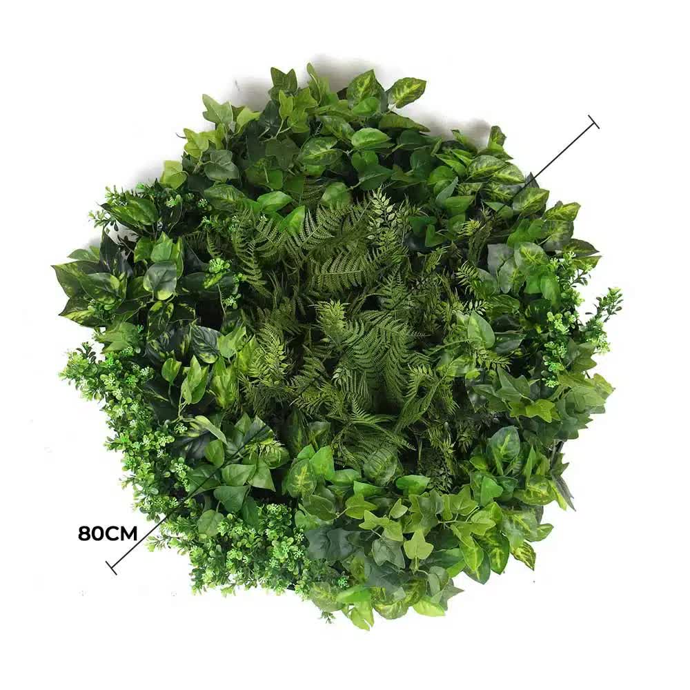 Slimline Artificial Green Wall Disc Art 80cm Mixed Green Fern & Ivy (Modern Black) - Image 2