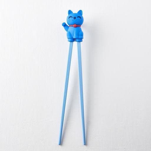Maneki Trainer Chopsticks Lucky Cat in Blue - Image 2