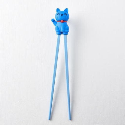 Maneki Trainer Chopsticks Lucky Cat in Blue - Image 2