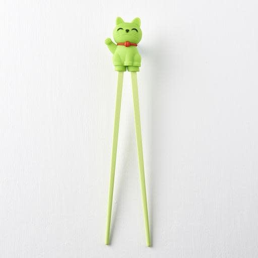 Maneki Trainer Chopsticks Lucky Cat in Green - Image 2