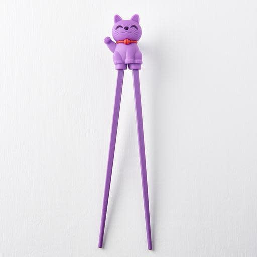 Maneki Trainer Chopsticks Lucky Cat in Purple - Image 2
