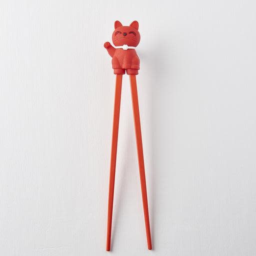 Maneki Trainer Chopsticks Lucky Cat in Red - Image 2