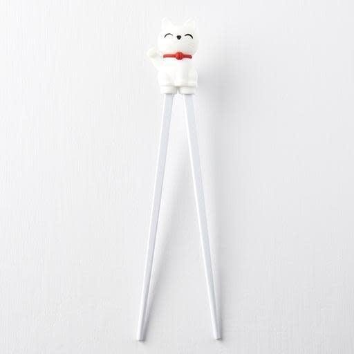 Maneki Trainer Chopsticks Lucky Cat in White - Image 2