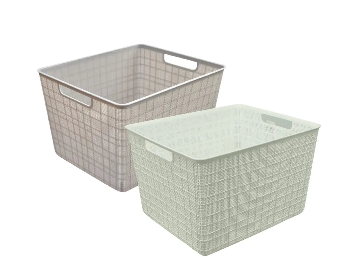 bulk 12 Rect Storage Basket w Handle Assort 29cm