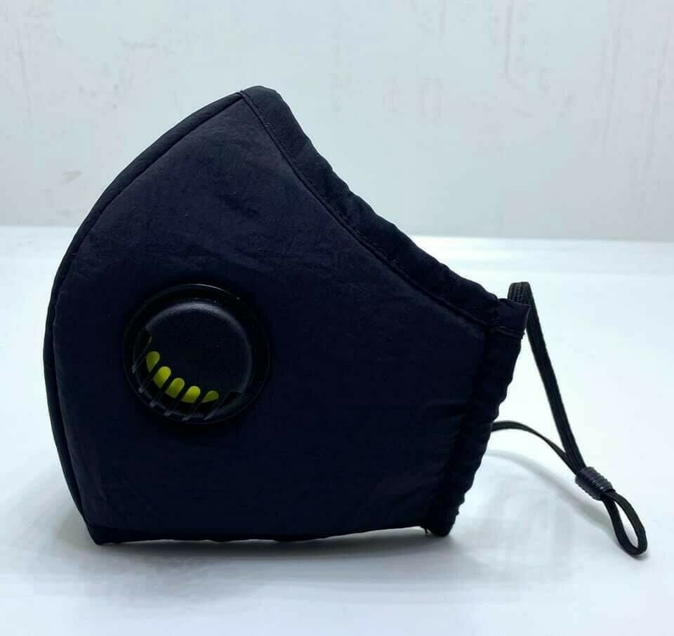 Adult Face Mask Black Reusable Adjustable w Breathing Valve 3Ply - Image 2