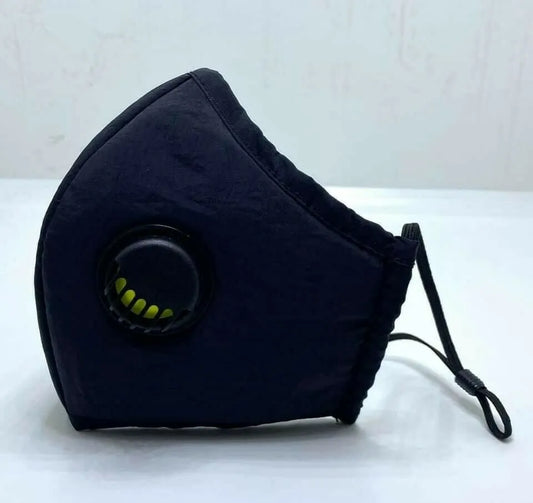 Adult Face Mask Black Reusable Adjustable w Breathing Valve 3Ply - Image 2