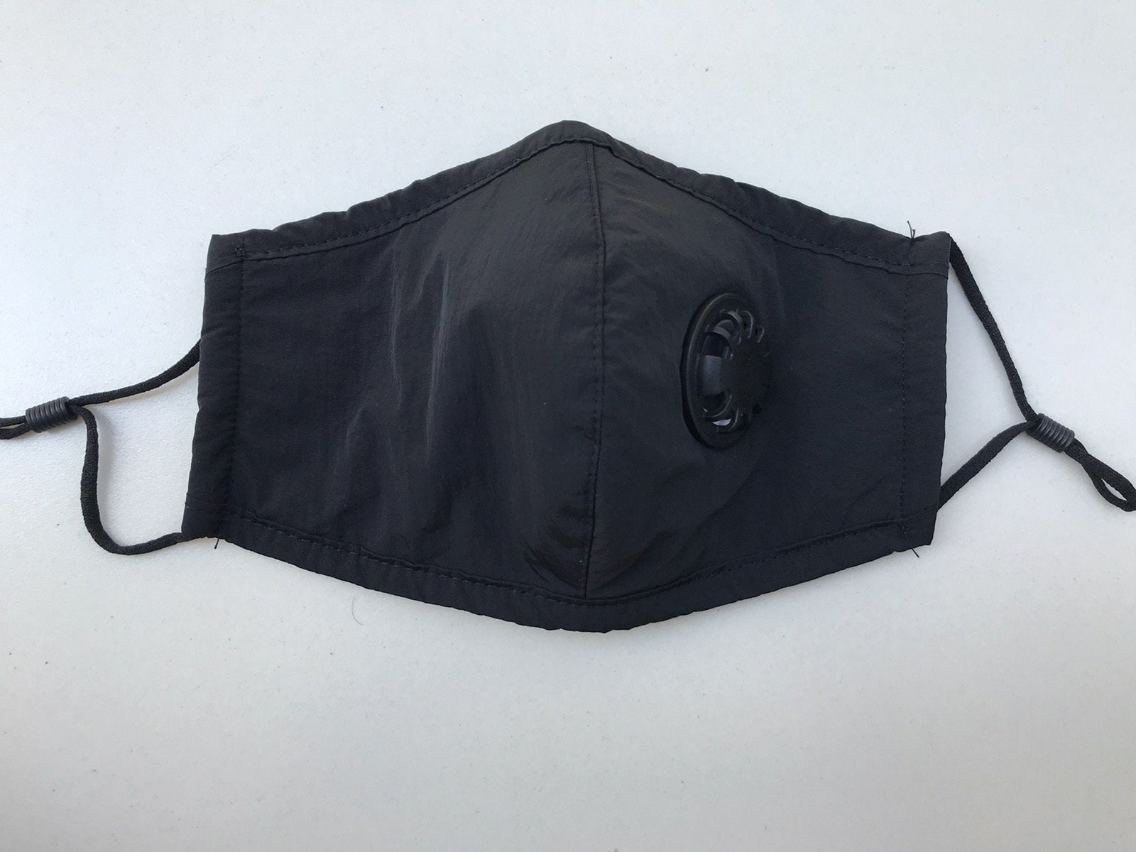 Adult Face Mask Black Reusable Adjustable w Breathing Valve 3Ply - Image 3