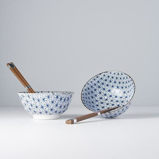 Bowl Set 2pcs with Chopsticks Starburst Blue Design - Image 4