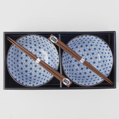 Bowl Set 2pcs with Chopsticks Starburst Blue Design - Image 5