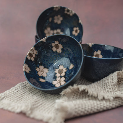 Bowl Set 4pcs Navy Pink Sakura Design - Image 3