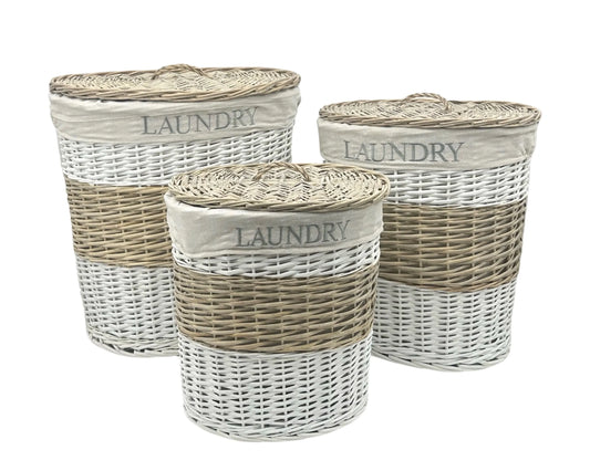Set 3 Hampton Willow Round Laundry Basket 52x55cm