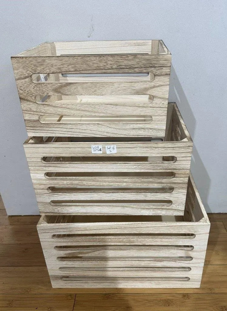 Set 3 Natural Wood Crates 40x22cm - Image 2