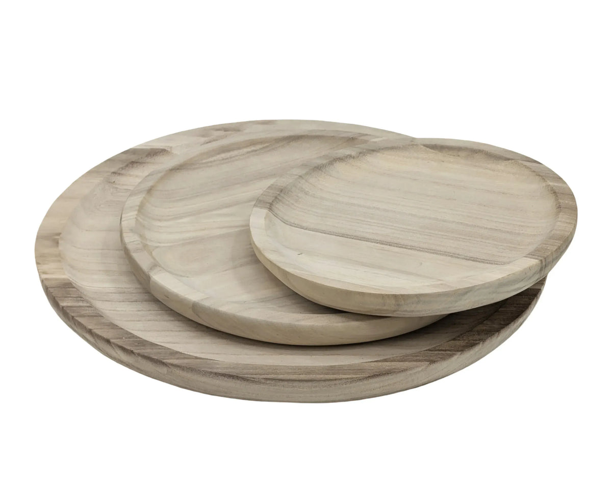 Set 3 Wood Round Trays 39cm