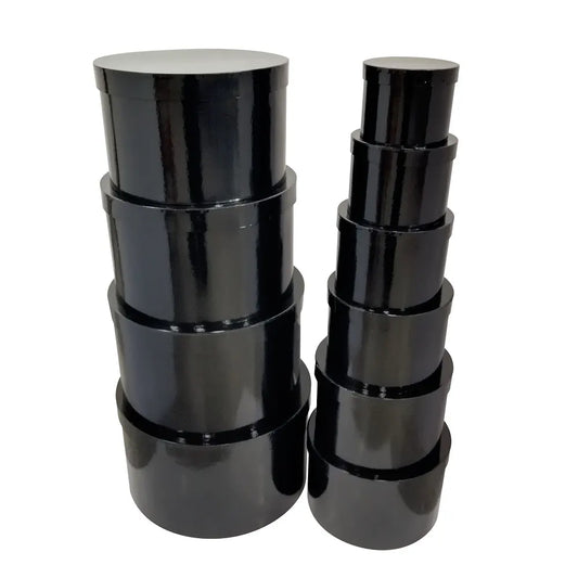 bulk 2 Round Gift Box Set 10 Assort Sizes Black