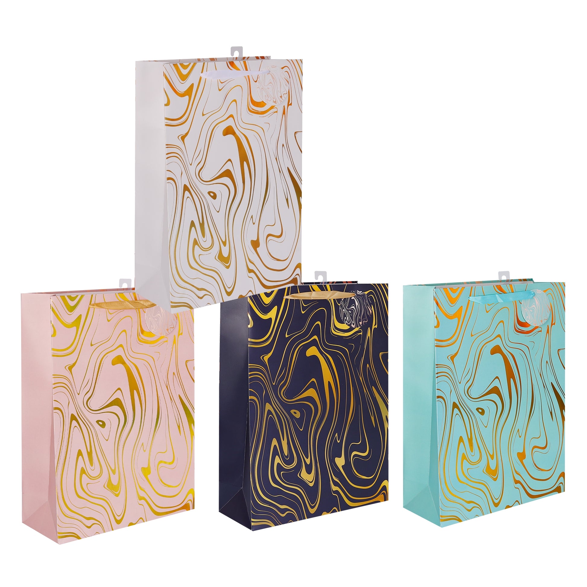 bulk 24 Medium Marble Flow Gift Bag Foiled 4 Assorted 18x23cm