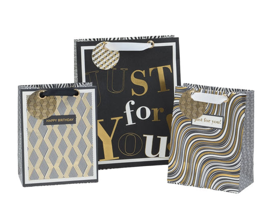 bulk 24 Medium Golden Glam Gift Bag Assort 23cm