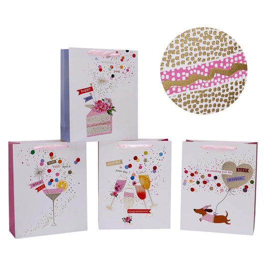 bulk 24 Medium Festive Cheers Gift Bag Assort 18x24cm