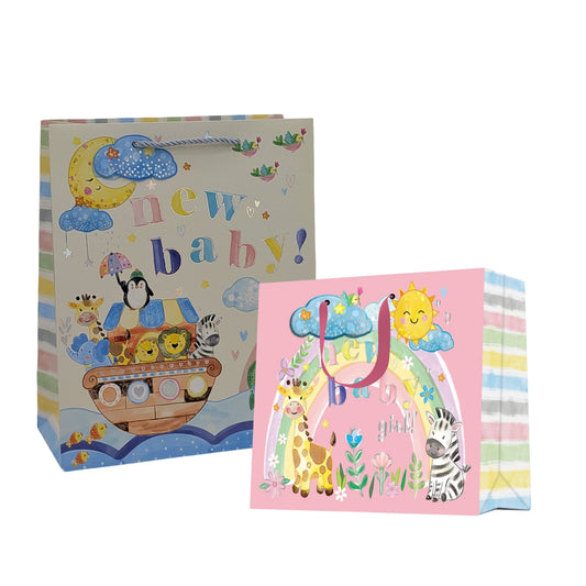 bulk 24 Medium Welcome Baby Gift Bag 2 Asst 18x23cm